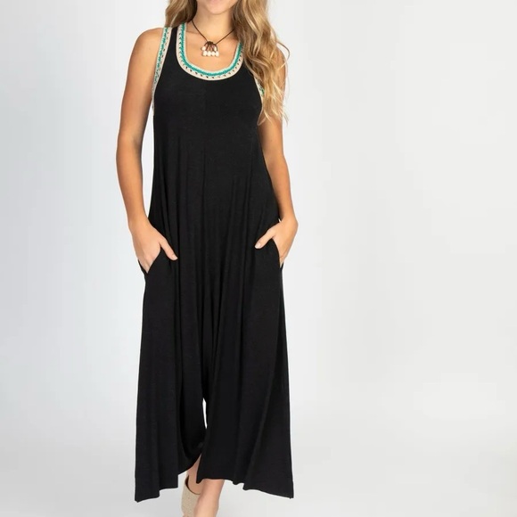 Natural Life Willow Jumpsuit Medium Charcoal Gray Boho Crochet Comfort Hippie - Picture 1 of 10